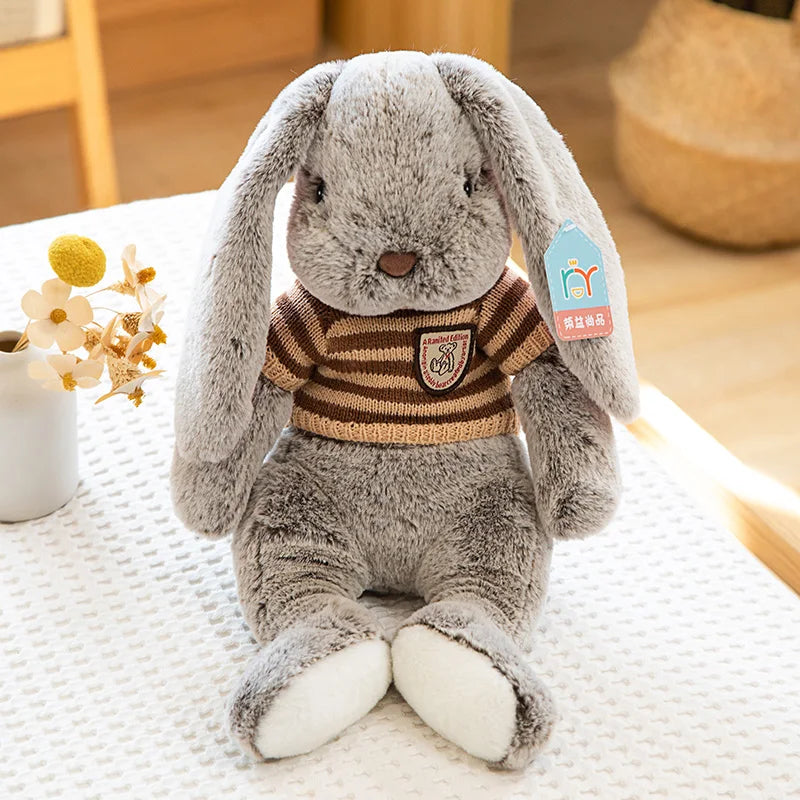 Cute Big Ear Bunny Plush Doll Cartoon Stuffed Animals Rabbit Wear Sweater Soft Baby Accompany Sleeping Pillow Girl Birthday Gift