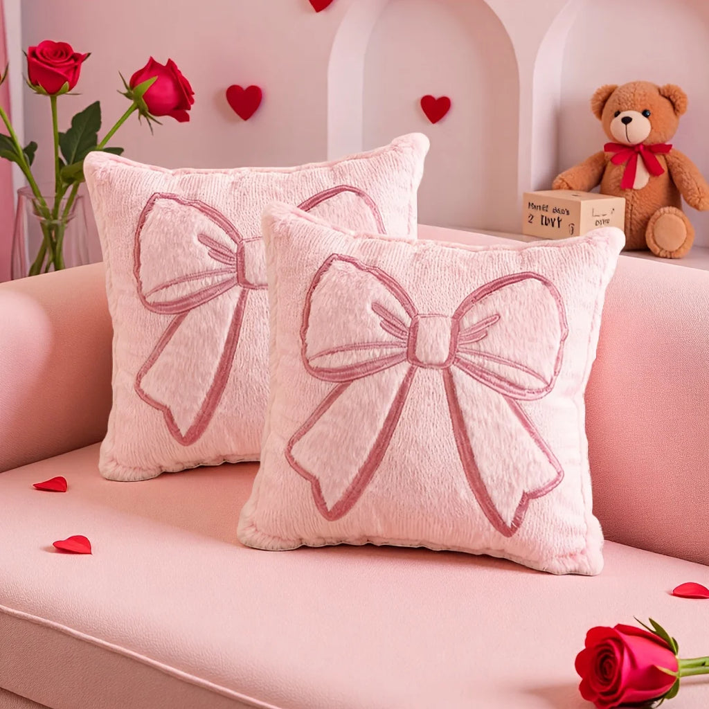 Blush Bow Pillow Covers – Set of 2