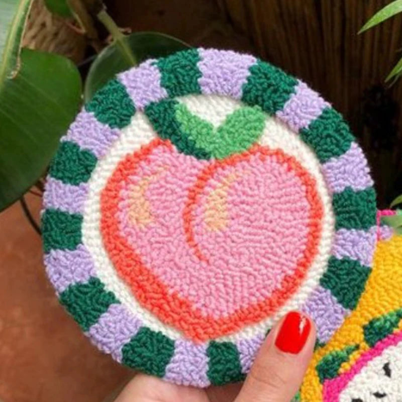 Three Dimensional Floral Punch Needle Coaster Craft Kit for Beginners Handmade Mug Rugs