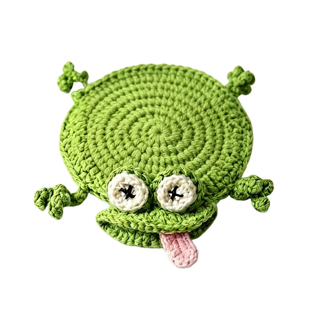Handmade Crochet Animal Coaster, Cotton Cup Mat for Coffee Tables, Cute Frog Duck Turtle and Woodland Animal Desk Decor