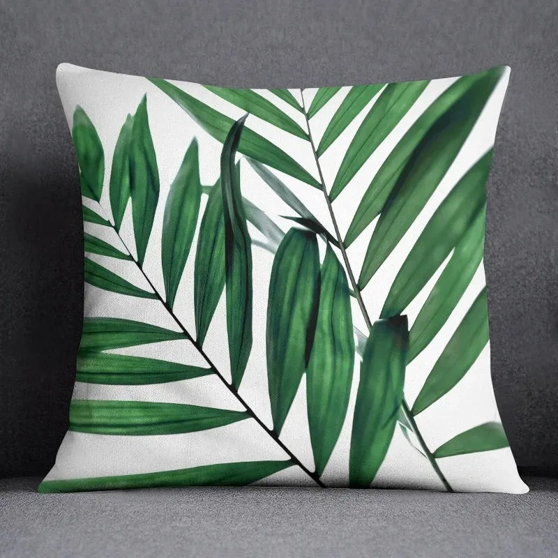 Modern Green Leaf Series Double Sided Pillowcase, Nature Style Decorative Cushion Cover for Sofa, Insert Not Included