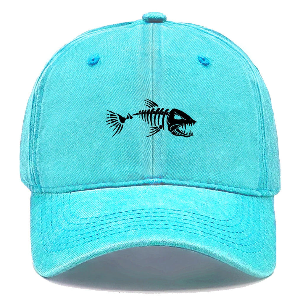 Vintage Washed Fish Skeleton Baseball Cap | Distressed Unisex Snapback Trucker Hat