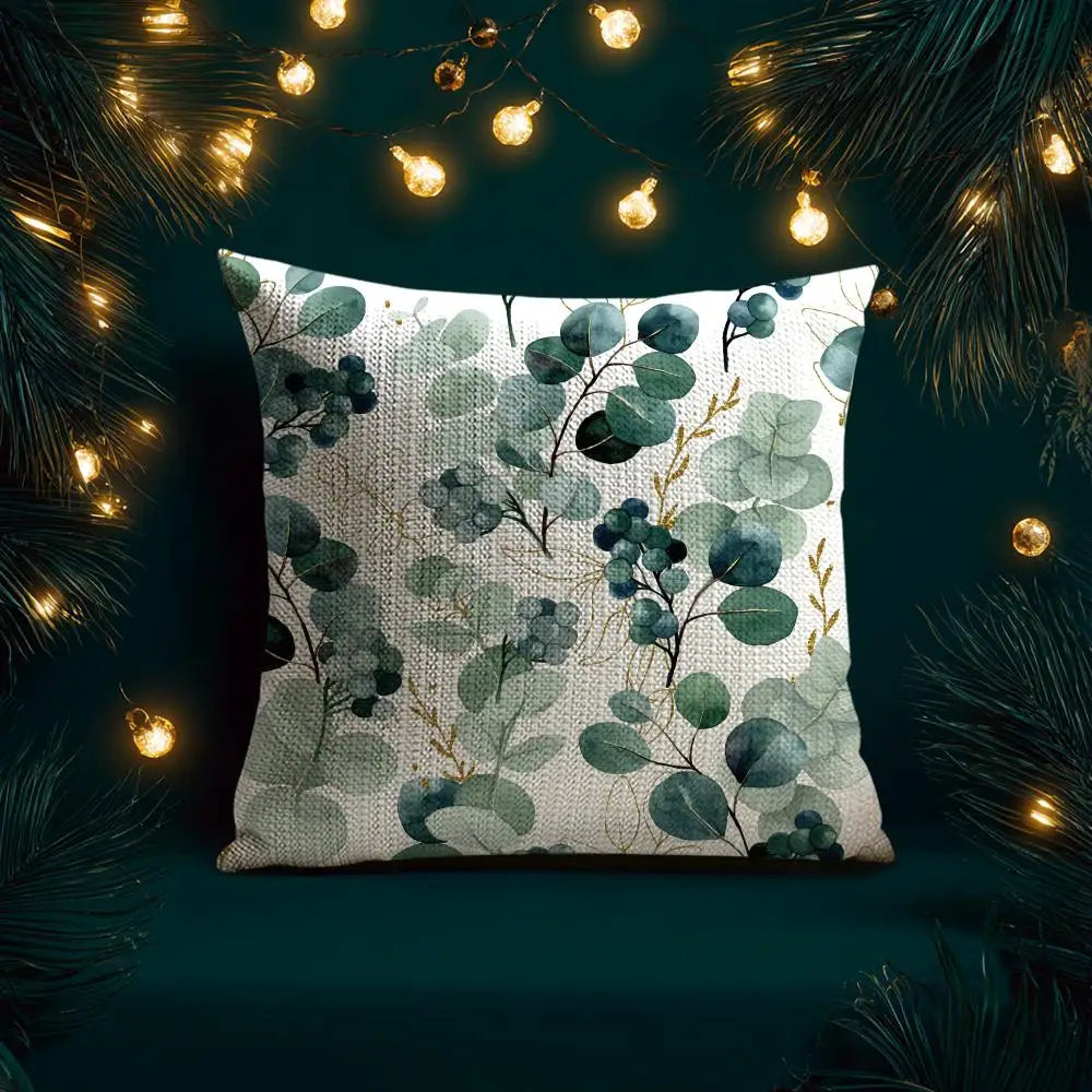 Watercolor Eucalyptus Botanical Pillow Cover – Sage Green