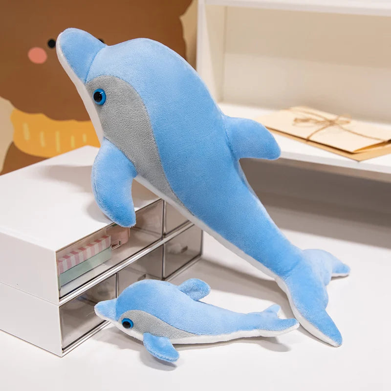 New Lovely Mother And Son Blue Dolphin Plush Toys Stuffed Soft Cute Animal Dolls Sofa Decor Baby Pillow Cushion for Kids Gifts