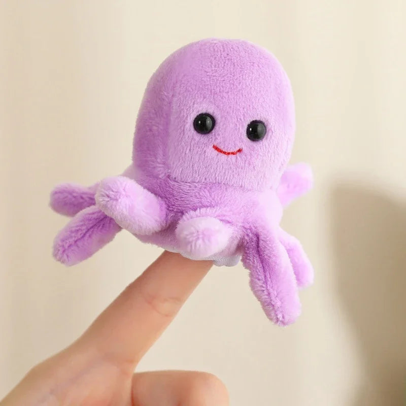Cute Cartoon Animal Plush Hand Finger Puppet Toys Soft Mini Lifelike Parrot Peacock Shark Octopus Toys Funny Finger Game Props