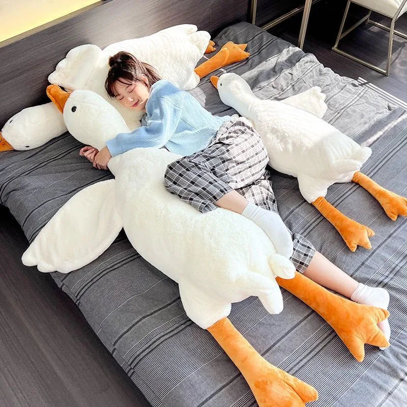 50/130cm Giant Long Plush White Goose Toy Stuffed Lifelike Big Wings Duck Hug Massage Throw Pillow Boyfriend Cushion For Girl