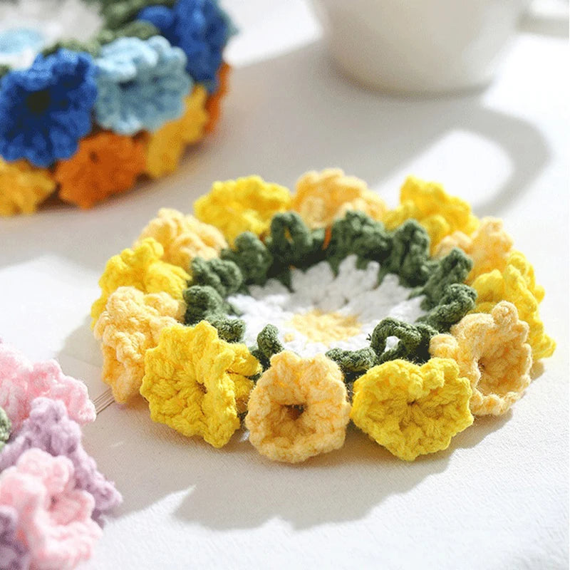 Lily of the Valley Crochet Flower Drink Coasters for Tea Tables Handmade Floral Home Decor