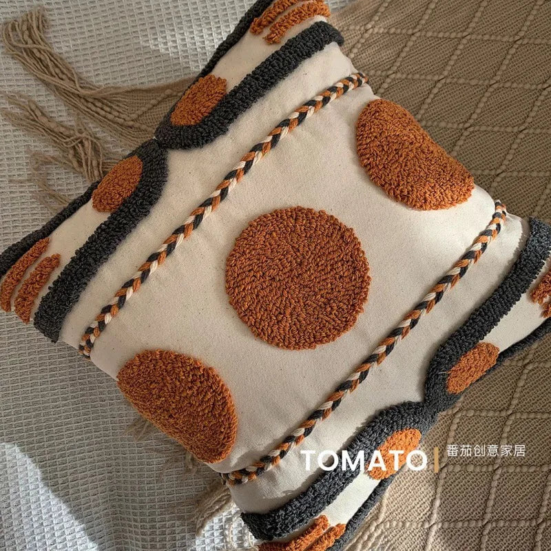 Woven Geometry Embroidered Pillow Cover – Boho Accent