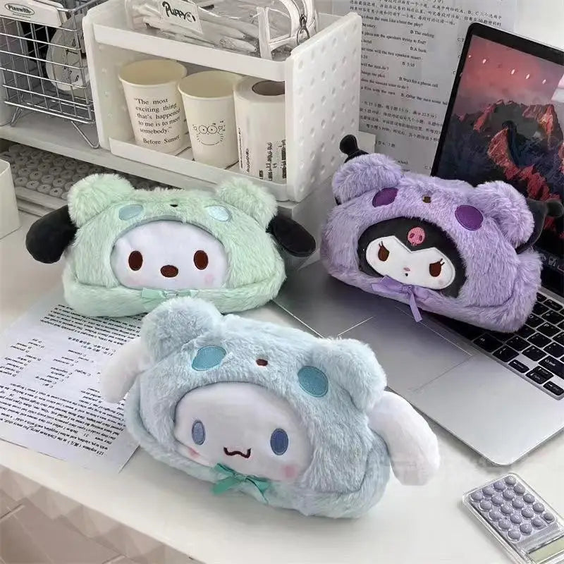 “Kawaii Plush Pencil Case - Cute Character-Themed Fluffy Pen Pouch, Soft Stuffed Stationery Organizer for School & Office, Adorable Storage for Pens, Pencils & Supplies”