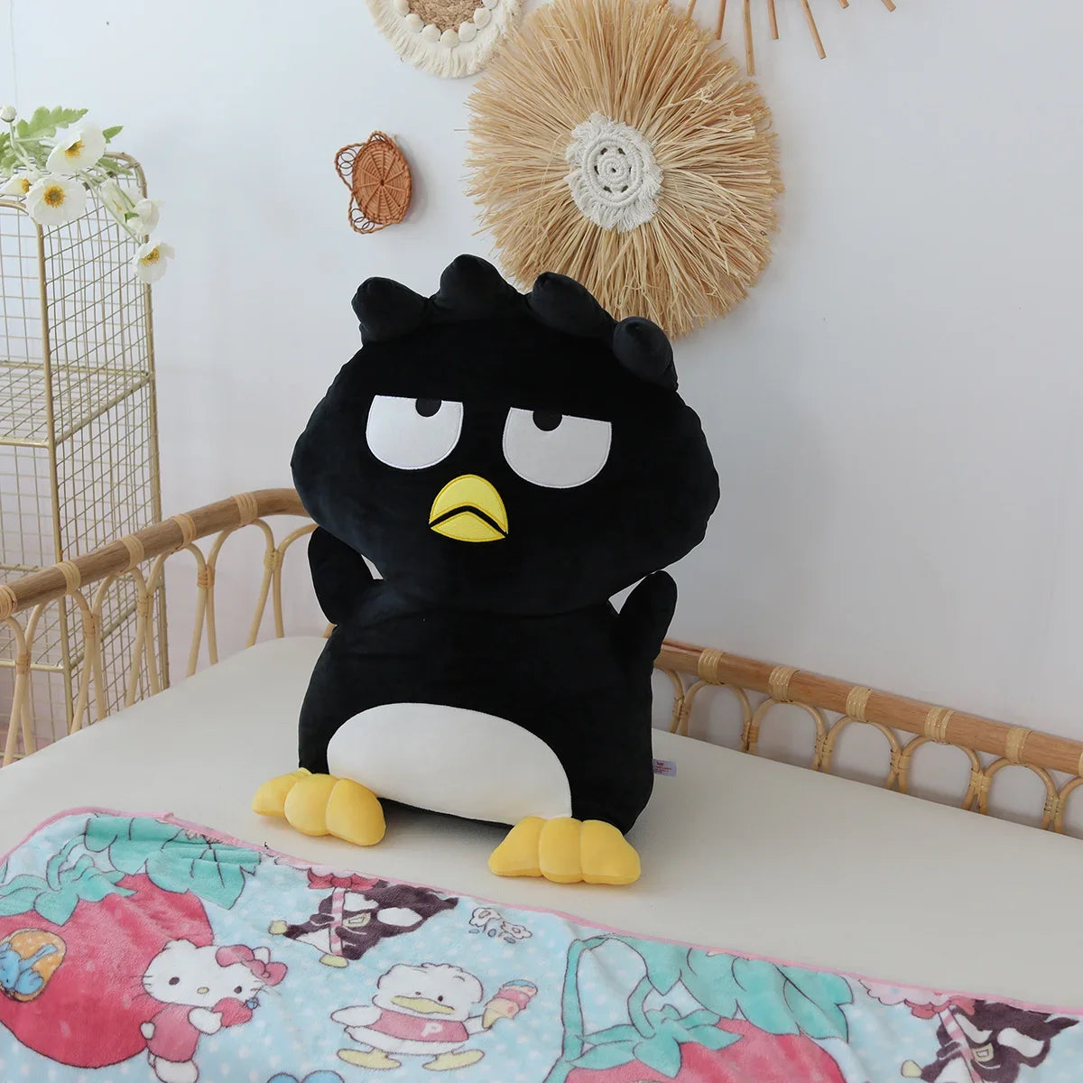 20cm Black Penguin Plush Toy - Cute Grumpy Stuffed Animal with Healing Quotes, Soft Kawaii Plushie for Anxiety Relief & Room Decor