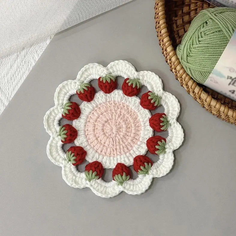 Pink Floral Crochet Style Drink Coaster for Coffee Tables Kitchen Decor and Gift Giving
