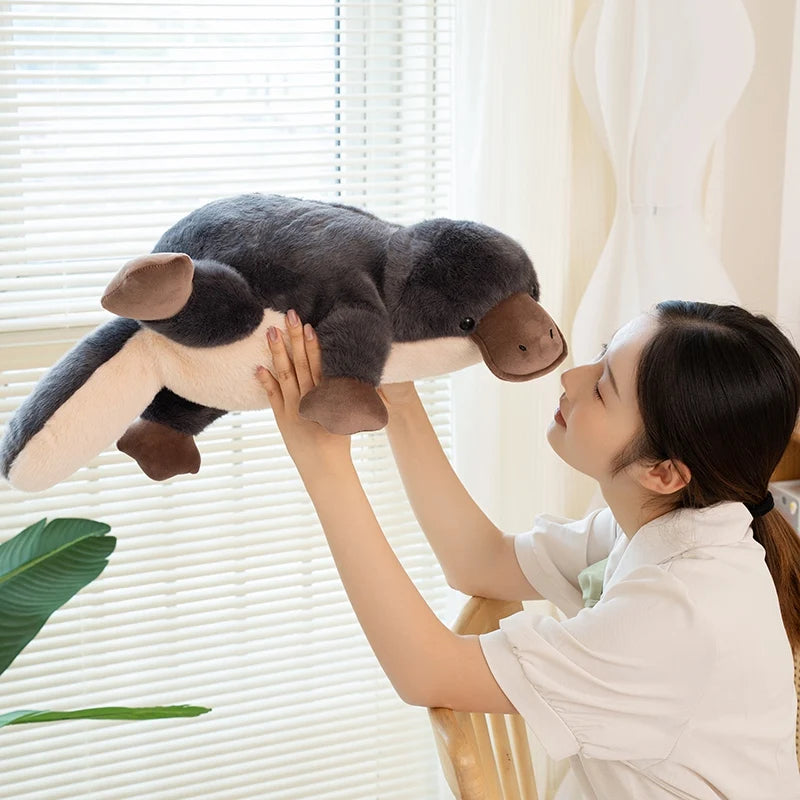 100cm Simulation High Quality Platypus Plush Doll Pillow Super Soft Grey Platypus Lying Reptile Plush Toy Gift For Boys And Girl