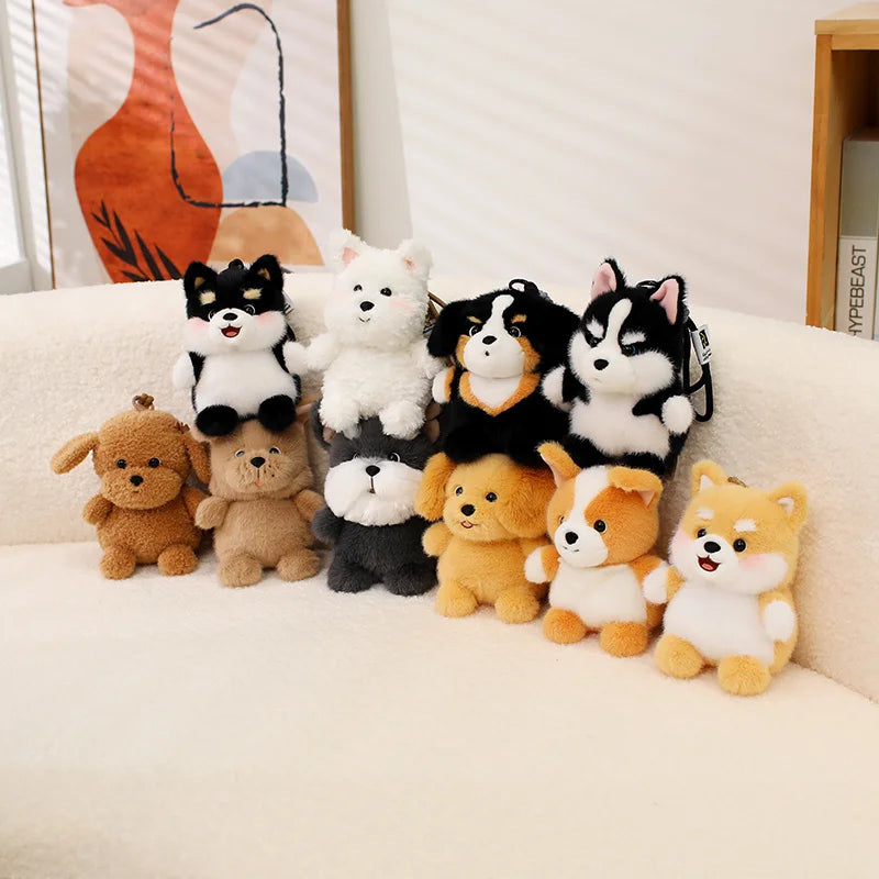 Kawaii Dog Plush Toy Pendant Teddy Husky Corgi Schnauzer Animals Keychain Bag Key Ring Puppy Dolls Car Decor Christmas Gift