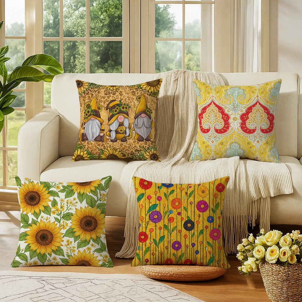 Sunflower Cottage Printed Pillow Cover – 44 × 44 cm