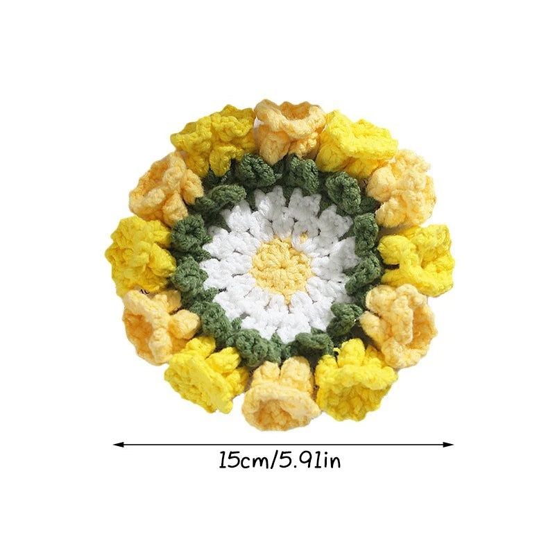 Lily of the Valley Crochet Flower Drink Coasters for Tea Tables Handmade Floral Home Decor
