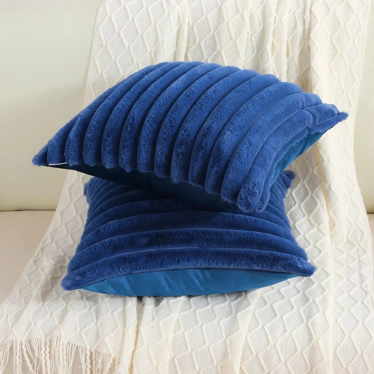 40x40 45x45 Faux Rabbit Fur Square Cushion Cover New Big Thick Striped Super Soft Solid Color Pillow Cover Sofa Decor Pillowcase