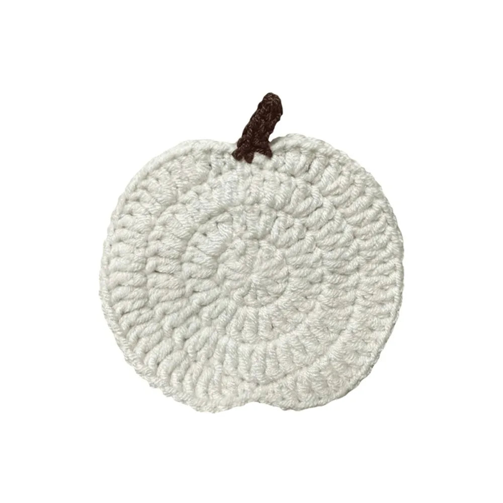 Crocheted Pumpkin Drink Coasters, Set of 6 Yarn Cup Mats in Autumn Colorways for Coffee Tables and Halloween Gatherings