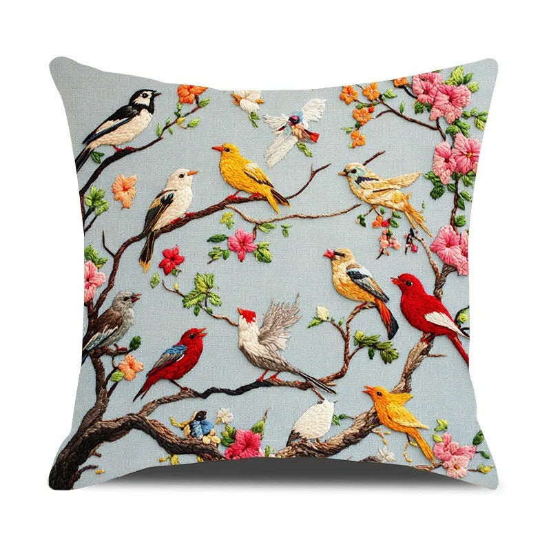 Storybook Animal Stitch-Effect Printed Pillow Cover
