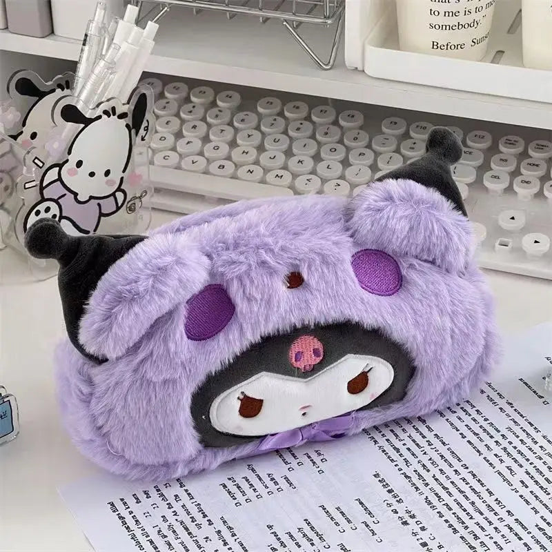 “Kawaii Plush Pencil Case - Cute Character-Themed Fluffy Pen Pouch, Soft Stuffed Stationery Organizer for School & Office, Adorable Storage for Pens, Pencils & Supplies”