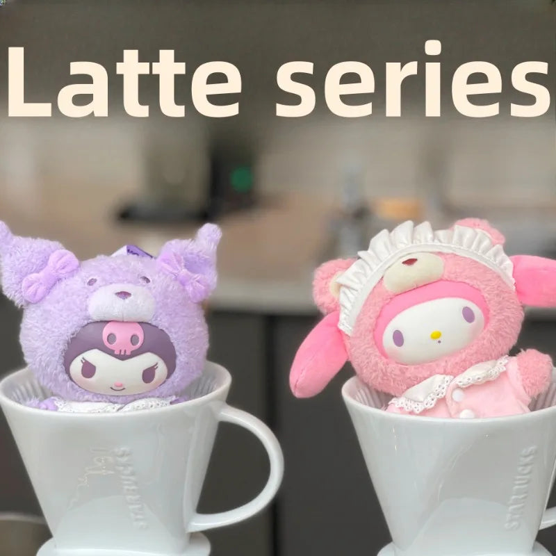Creative Cartoon Kuromi Hello Kitty Plush Pendant Doll Sanrio Family Latte Baby Cute Keychain Toy Cool Lommy Doll Girls Gift Toy