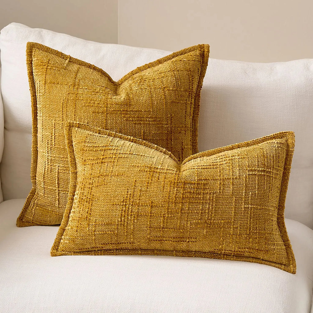 Woven Thick Solid Cushion Cover, Chenille, Ivory, Camel, Pink, Burnt Orange, Mustard Yellow, 45x45cm, 50x50cm, Home Sofa Decor