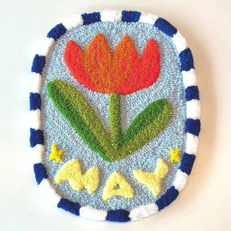 Three Dimensional Floral Punch Needle Coaster Craft Kit for Beginners Handmade Mug Rugs