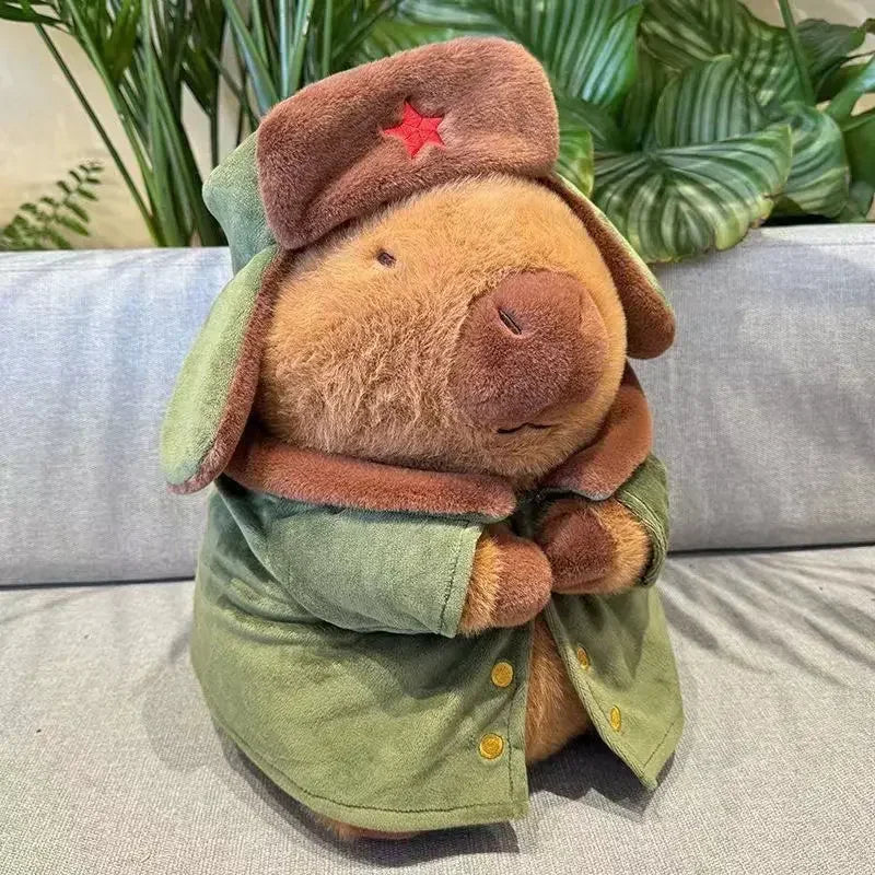 25cm/9.84in Kapibala Capybara Plushie Toy Jacket Military Overcoat Pillow Doll Plush Cute Ornaments Cartoon Valentines Gift