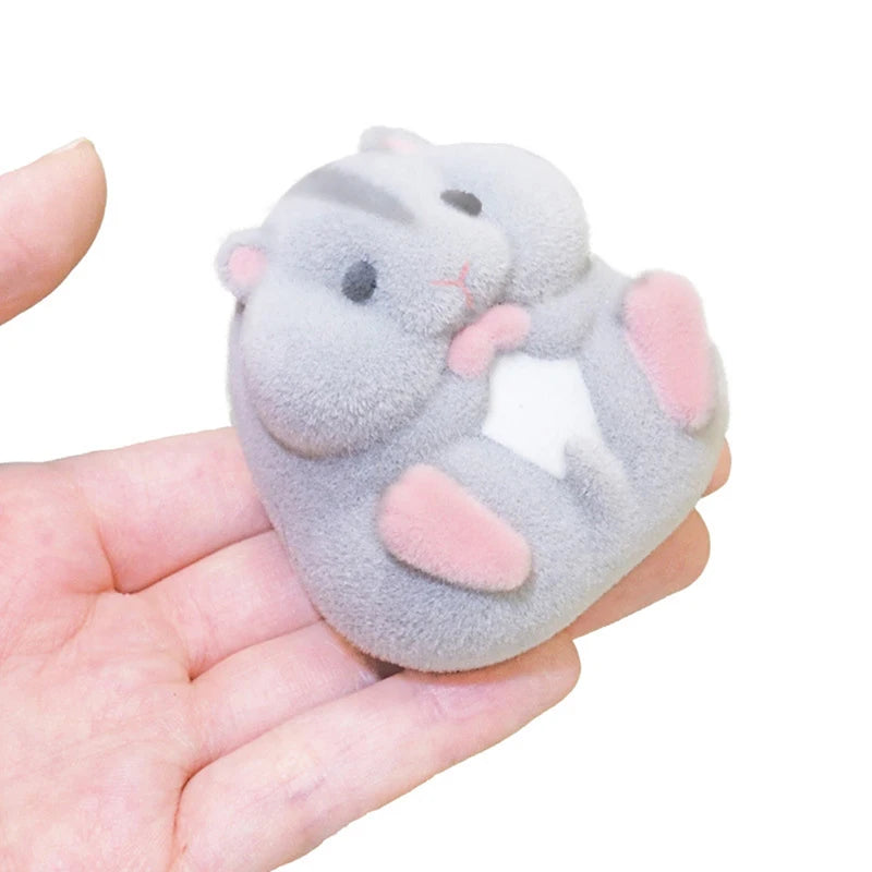 【Random style】Japan Original Capsule Toys Cute Kawaii Fatty Milky Soft Hamster Flocking Plush Dolls Squeeze Stress Relief Toys