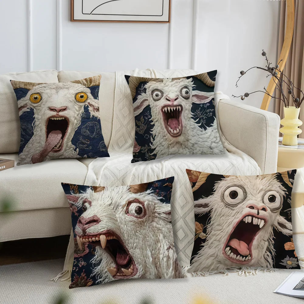 Spooky Goat Face 2D cushion cover For Pillow Sofa Printing Decoration Room Home Office Coffee Shop Car Nordic Simplicity