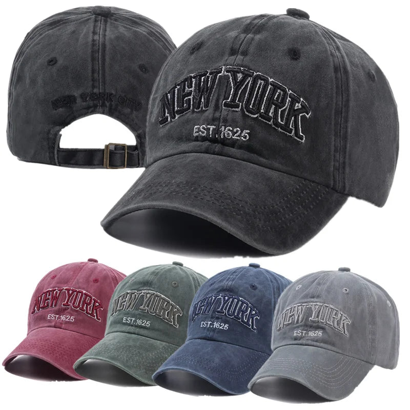 Vintage Washed Cotton Dad Hat – Unisex Distressed "New York" Embroidered Baseball Cap