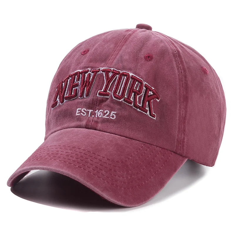 Vintage Washed Cotton Dad Hat – Unisex Distressed "New York" Embroidered Baseball Cap