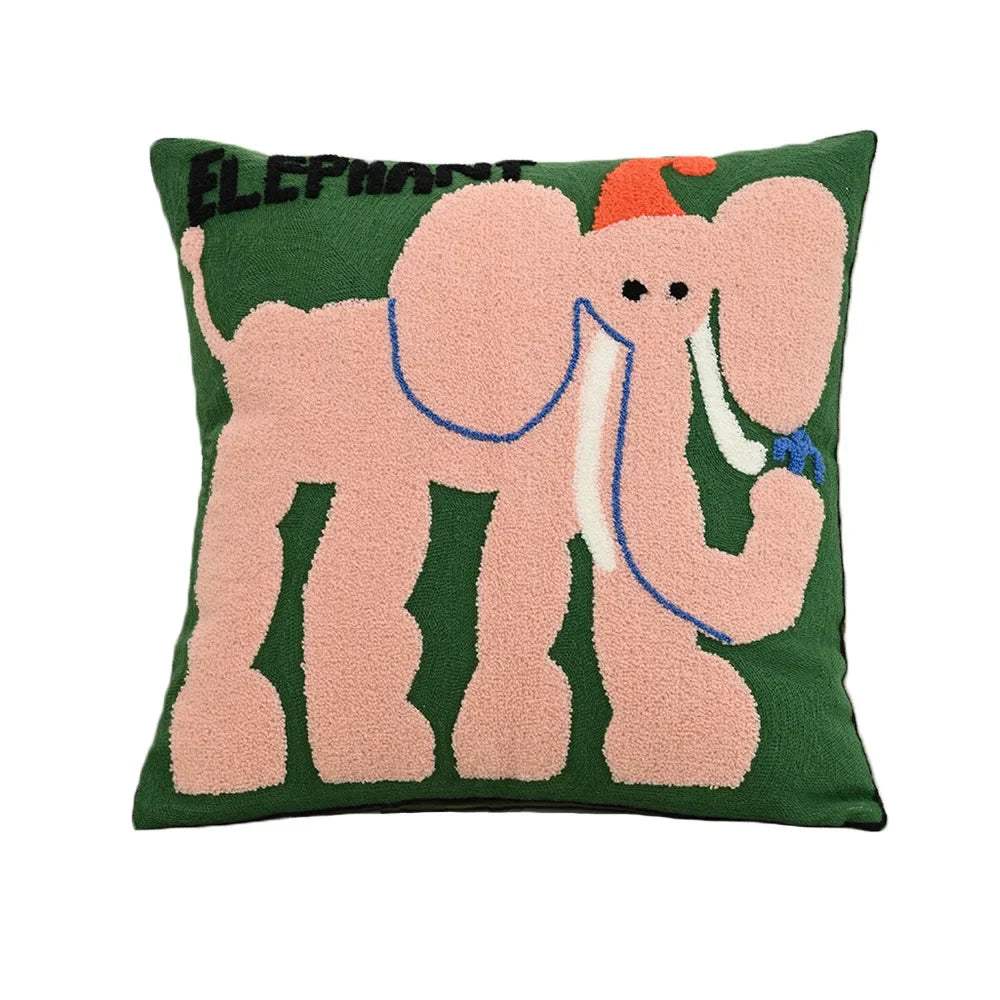 Color Pop Animal Embroidered Pillow Cover – 45 × 45 cm