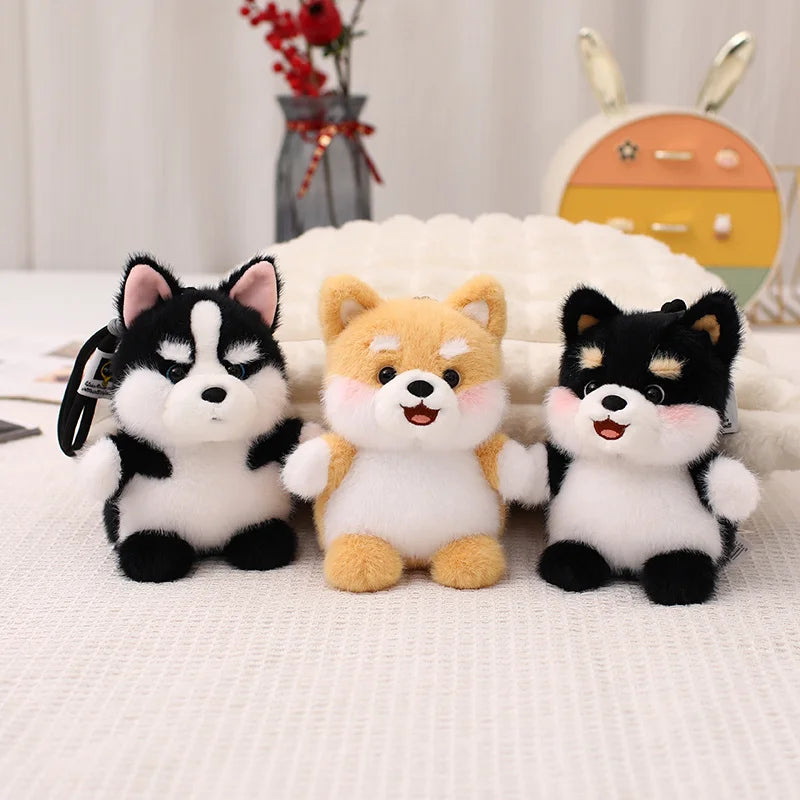 Kawaii Dog Plush Toy Pendant Teddy Husky Corgi Schnauzer Animals Keychain Bag Key Ring Puppy Dolls Car Decor Christmas Gift