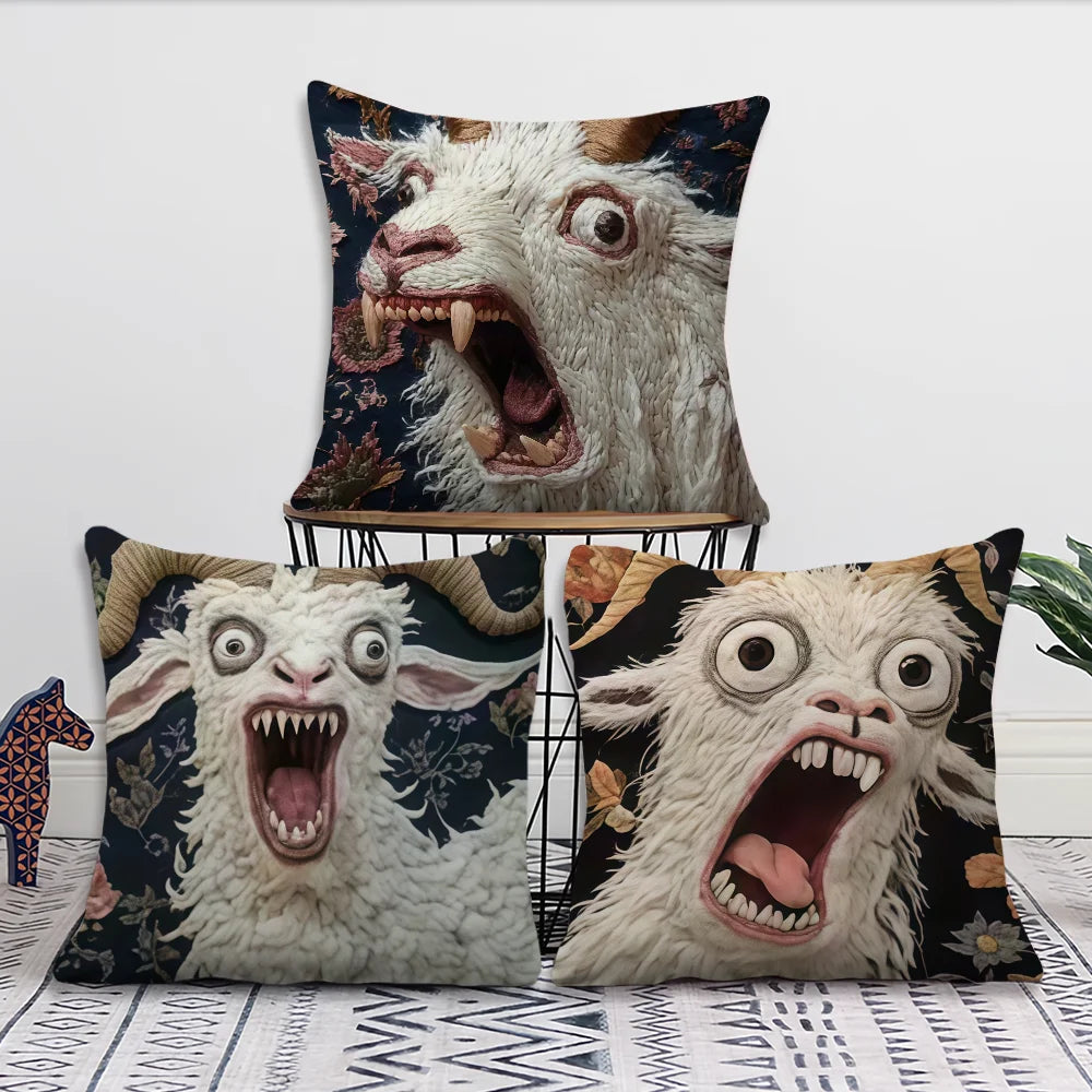 Spooky Goat Face 2D cushion cover For Pillow Sofa Printing Decoration Room Home Office Coffee Shop Car Nordic Simplicity