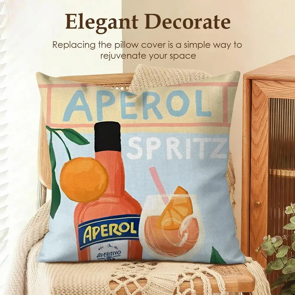 LOGO A-APEROL SPRITZ Cushion Cover Natural Linen Organic Fabric Double-Sided Printing Sofa Home Decor Gift Pillow Case
