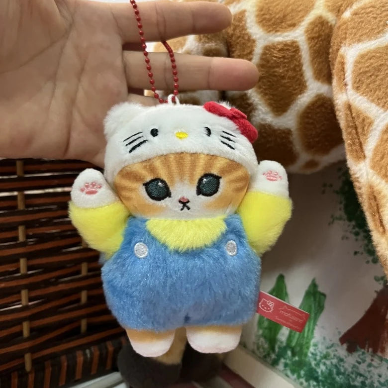 “12cm Sanrio-Style Transforming Cat Plush Toys - Cute Costume Cat Stuffed Animals, Mini Plush Keychain/Backpack Pendant for Kids & Kawaii Lovers”