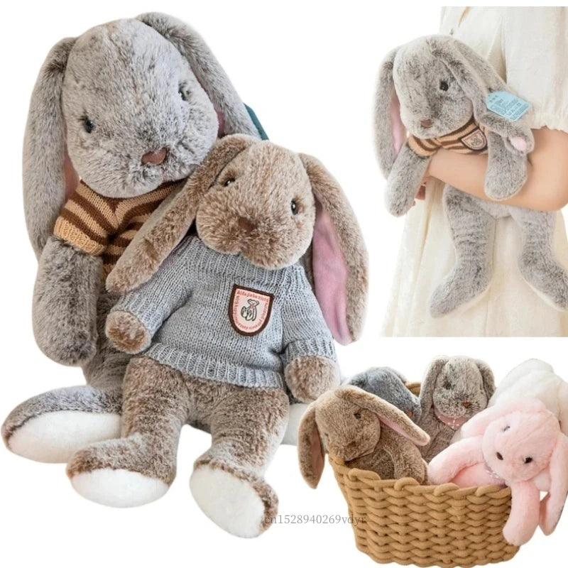 Cute Big Ear Bunny Plush Doll Cartoon Stuffed Animals Rabbit Wear Sweater Soft Baby Accompany Sleeping Pillow Girl Birthday Gift