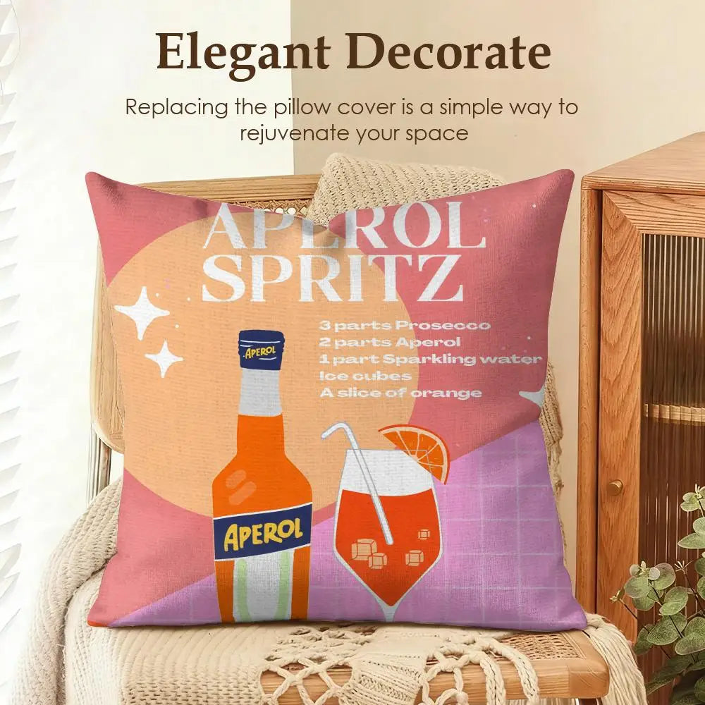 LOGO A-APEROL SPRITZ Cushion Cover Natural Linen Organic Fabric Double-Sided Printing Sofa Home Decor Gift Pillow Case