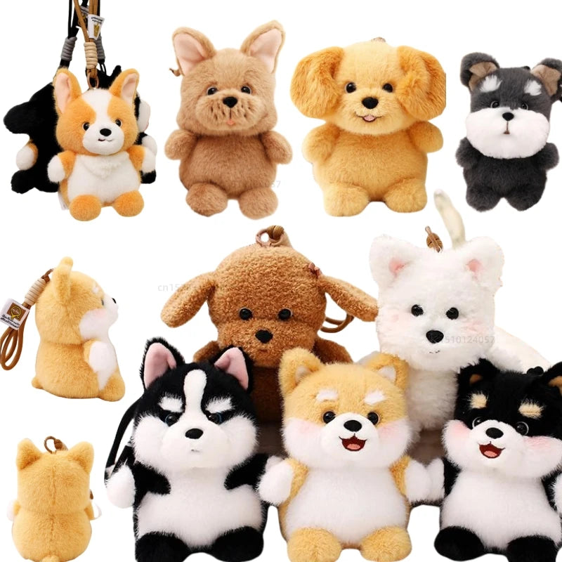 Kawaii Dog Plush Toy Pendant Teddy Husky Corgi Schnauzer Animals Keychain Bag Key Ring Puppy Dolls Car Decor Christmas Gift