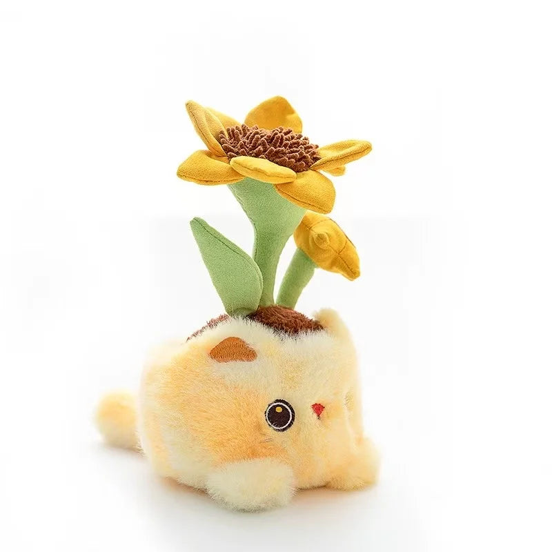 “17cm Cactus Kitty Plush - Pink Cat with Blooming Cactus Flower, Soft Stuffed Animal Toy with Healing Charm for Kids & Adults”