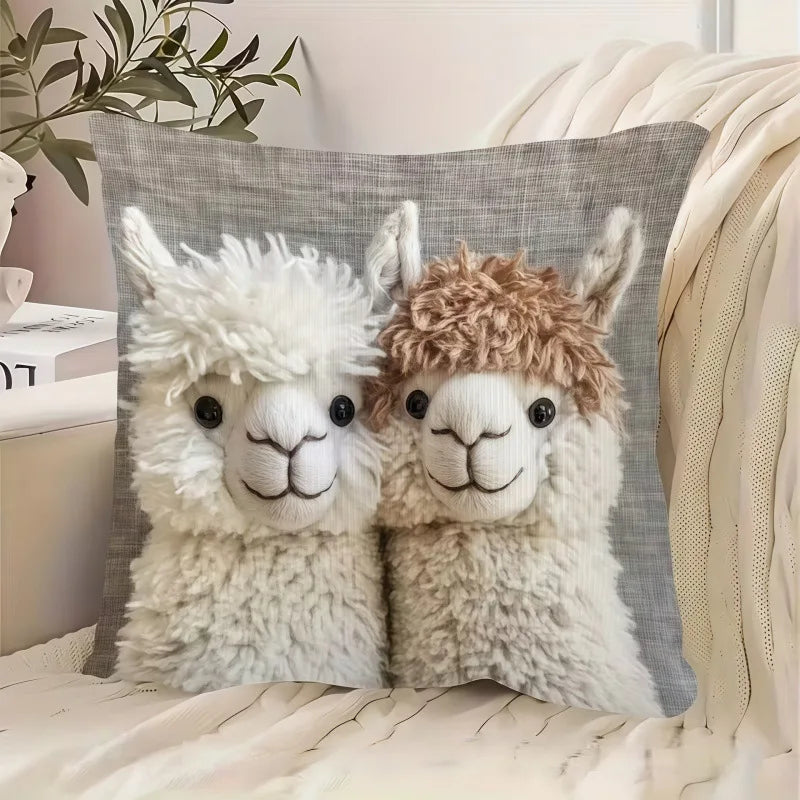 Storybook Animal Stitch-Effect Printed Pillow Cover