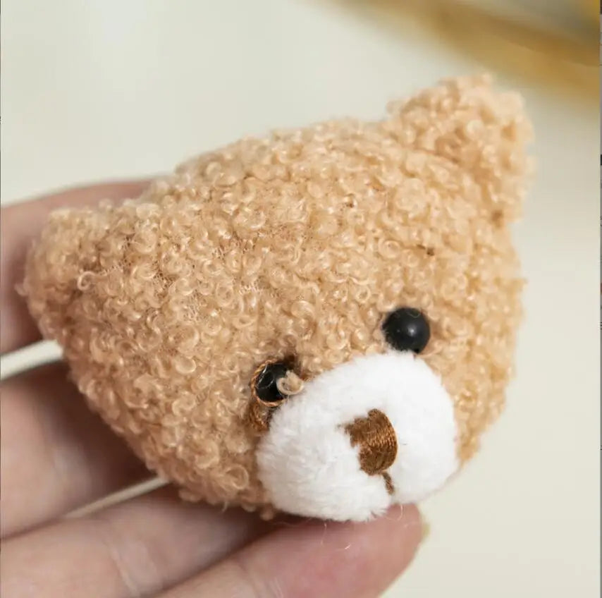 3Pcs/Lots Cartoon Rabbit Head Curly Plush Toys For Birthday Gifts Brooch Bunny  White Mouth Bear Head Stuffed Hair Accessories