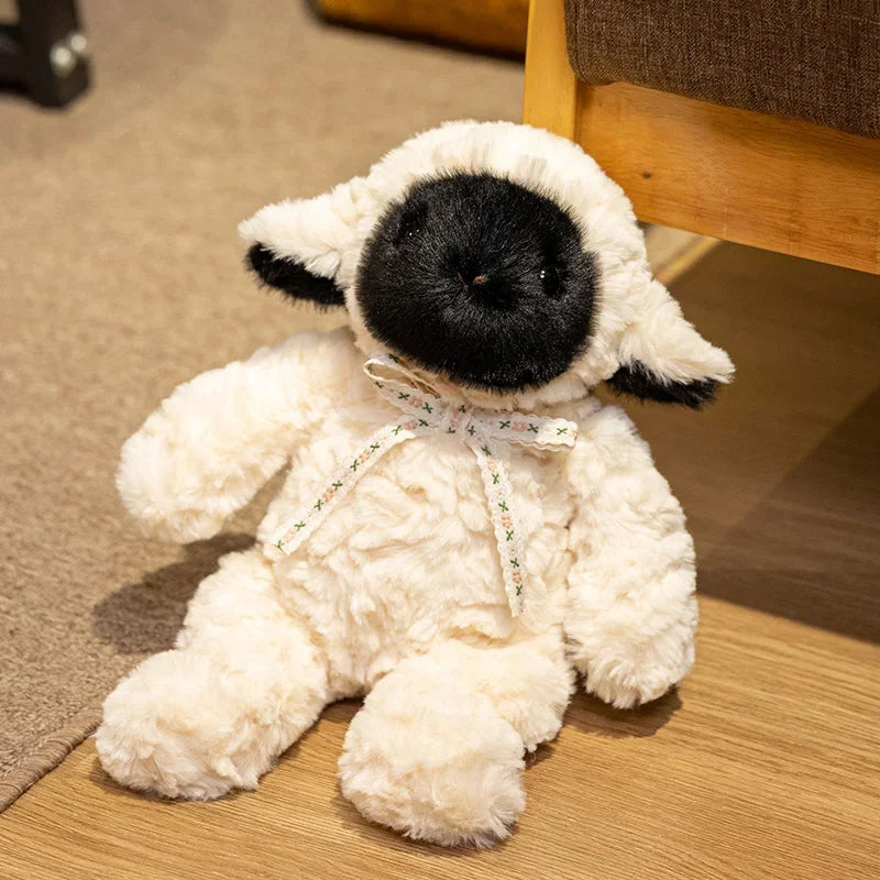 3 Sizes Cartoon Black Face Little Sheep Plush Toys Cozy Fluffy Lace Bow Tie Sheep Doll Gentle Kids Appease Doll Sweet Gift