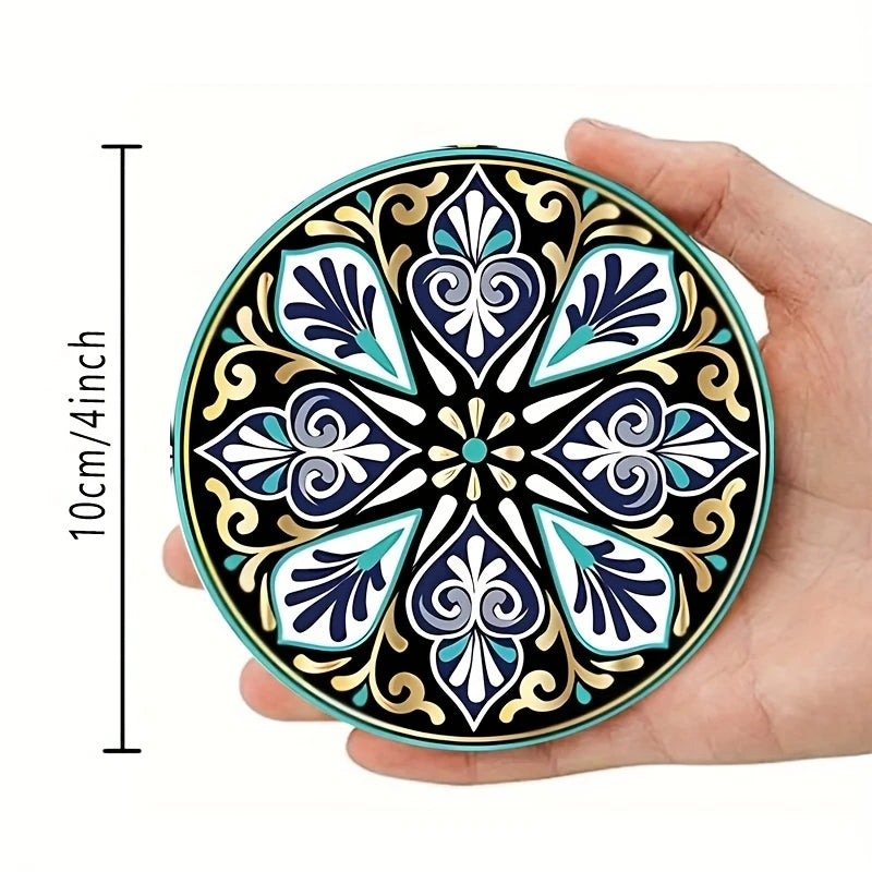 Mandala Flower Wooden Coaster Set of 6, Colorful Printed Drink Mats for Coffee Tables, Tea Cups and Cozy Home Decor