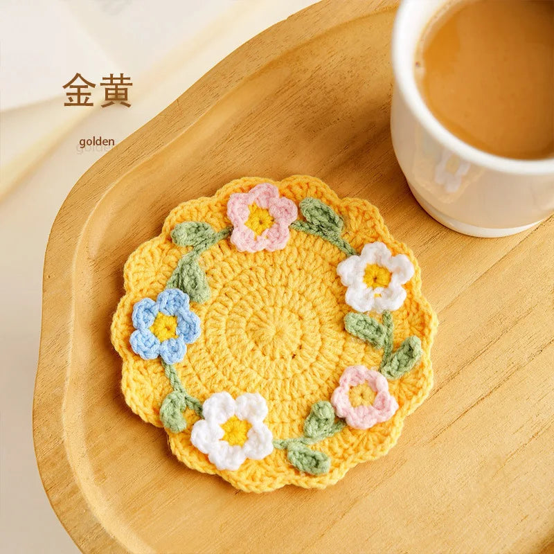 Knitted Flower Pattern Drink Coaster for Coffee Tables Kitchen Decor and Everyday Gifting