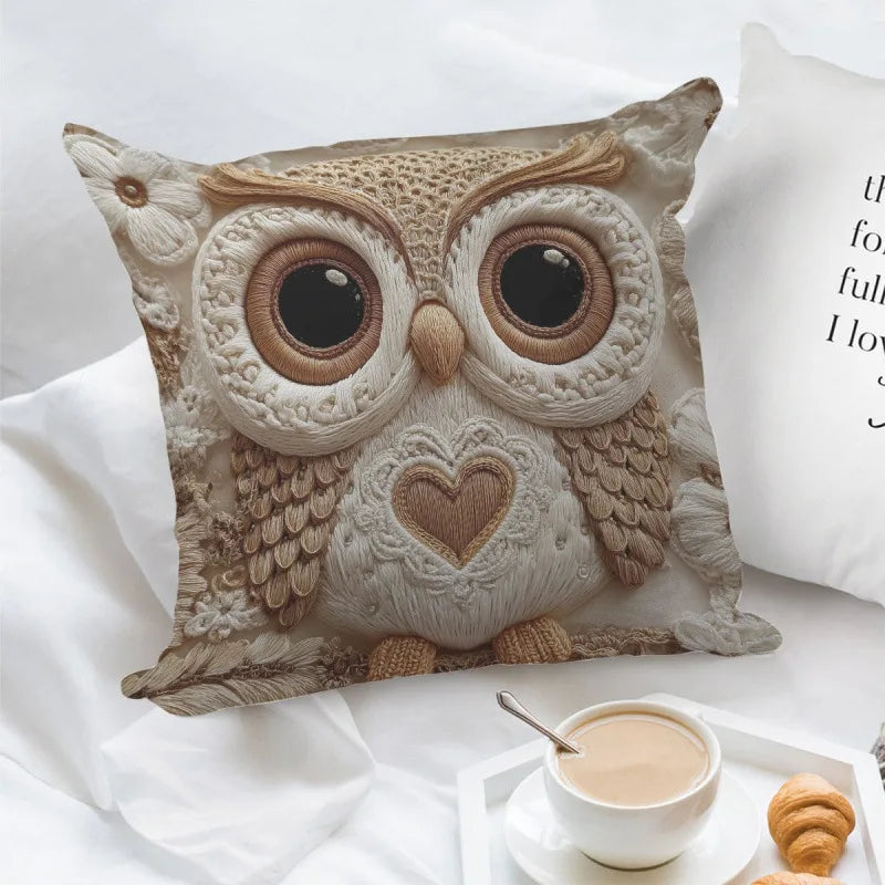 Storybook Animal Stitch-Effect Printed Pillow Cover