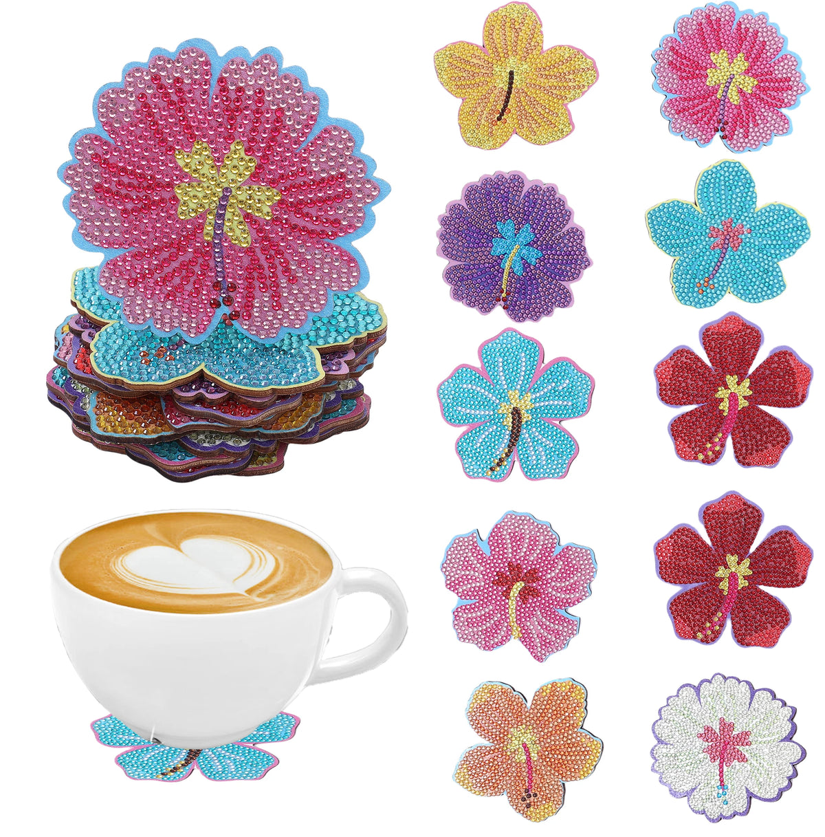 Floral Diamond Painting Coaster Craft Kit Set of 10 for Creative Table Decor and Gifts