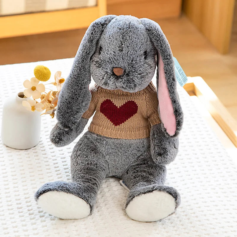Cute Big Ear Bunny Plush Doll Cartoon Stuffed Animals Rabbit Wear Sweater Soft Baby Accompany Sleeping Pillow Girl Birthday Gift