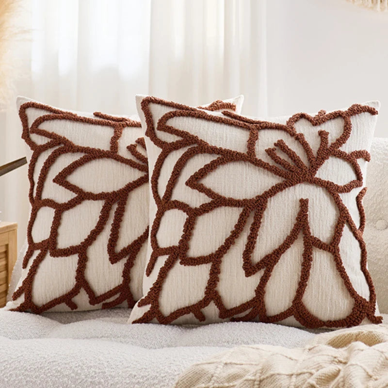 Boho Chenille Throw Pillow Cover Luxury Floral Tufted Cushion Cover Farmhouse Pillowcase For Home Sofa Living Room Bed Decor