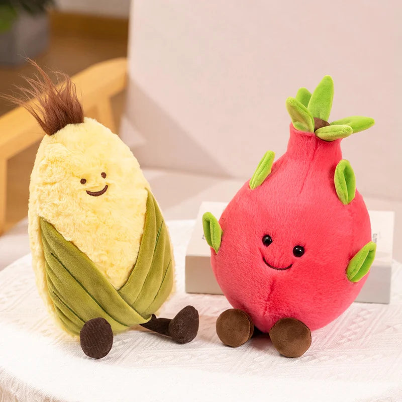 Kawaii Cartoon Fruit Series Plush Doll Cute Vegetable Corn Eggplant Pitaya Peach Pear Banana Watermelon Plush Toy Home Decor